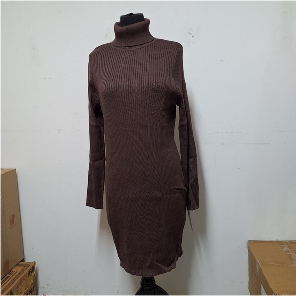 NEW! Wild Fable Women's Long Sleeve Sweater Turtleneck Dress, Dark Brown 1X - Picture 3 of 10